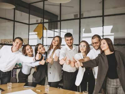 Group of people working out business plan in an office